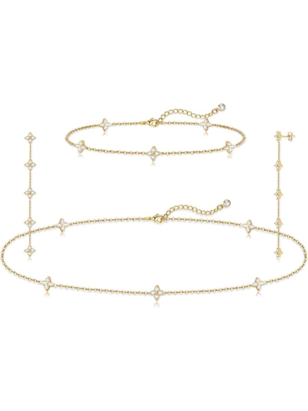 Dainty Crystal Tennis Necklace & Bracelet Set for Women - Elegant Wedding